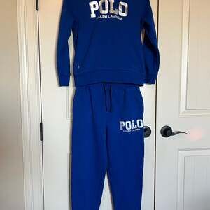 NWT Polo Ralph Lauren Boy Tracksuit 2 Piece Set Blue Sweatshirt & Jogger Pant 67
